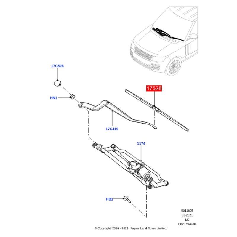 LR033023 Front Left Wiper Blade Fits Land Rover Ranger Rover L405 Sport L494 