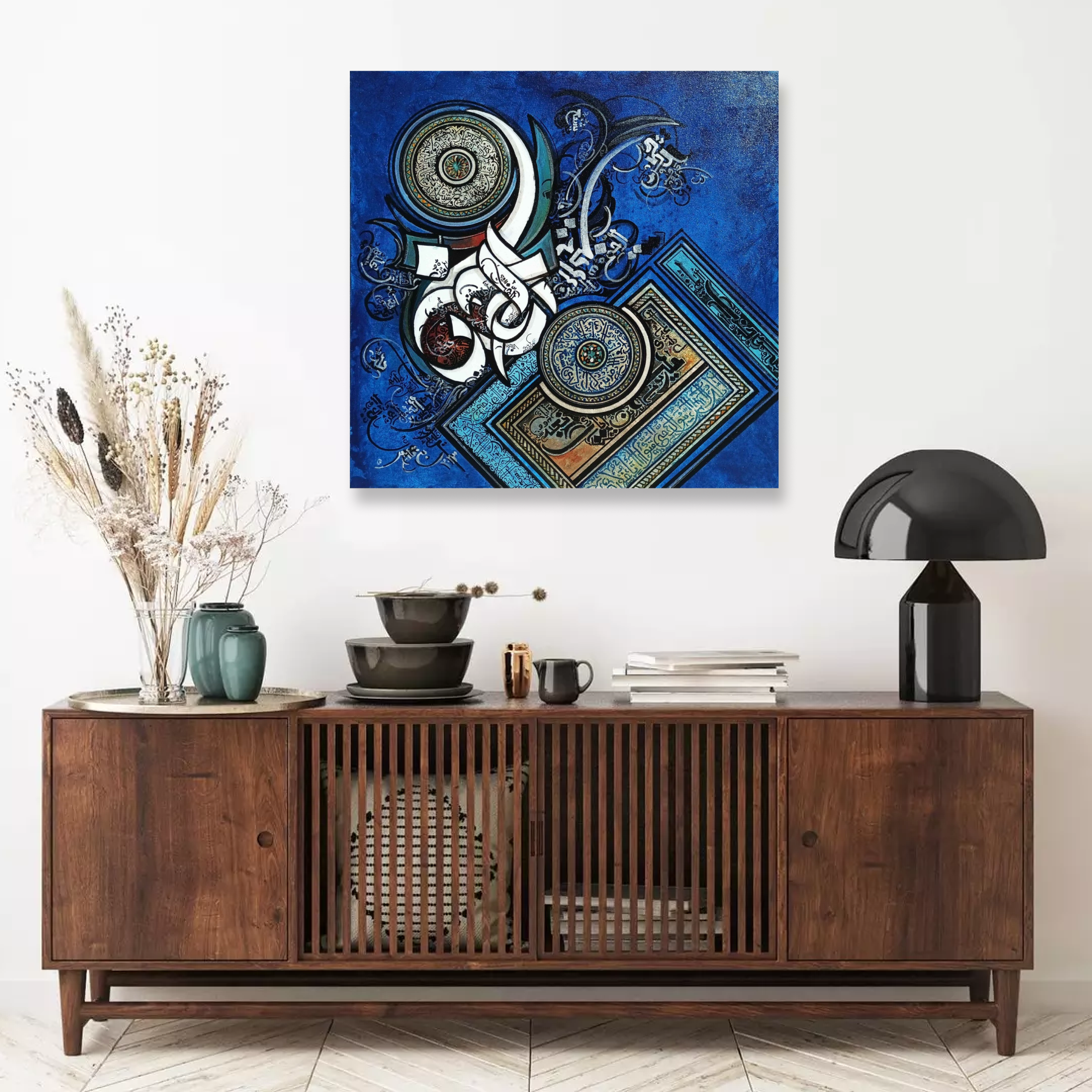 Deep Blue Calligraphic Abstraction