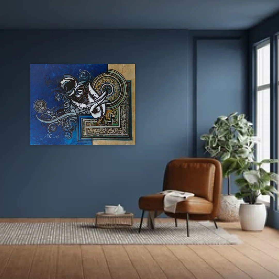 Calligraphy in Azure and Ochre