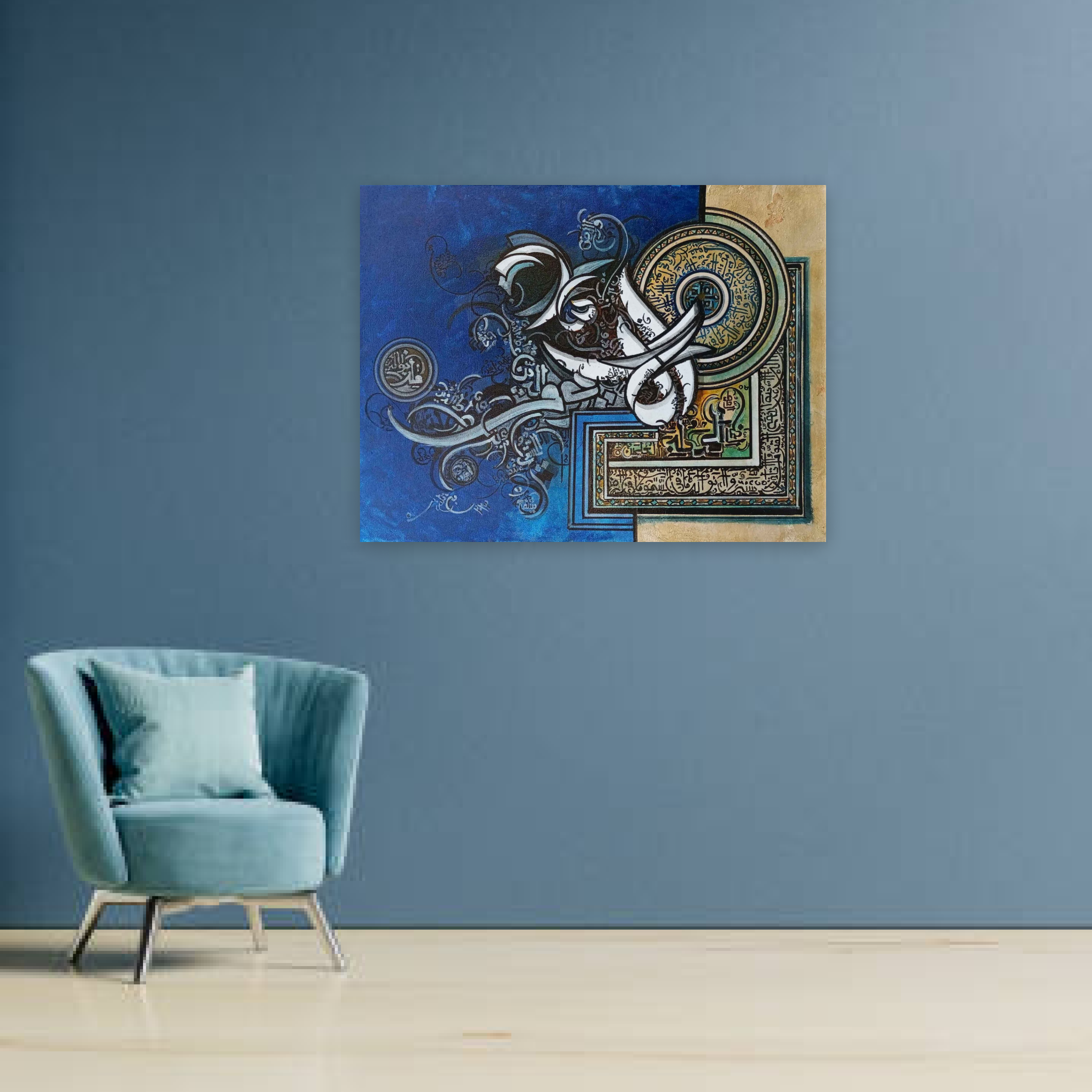 Calligraphy in Azure and Ochre