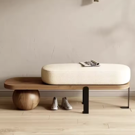 Modern Wooden Bench with Cushioned Seat