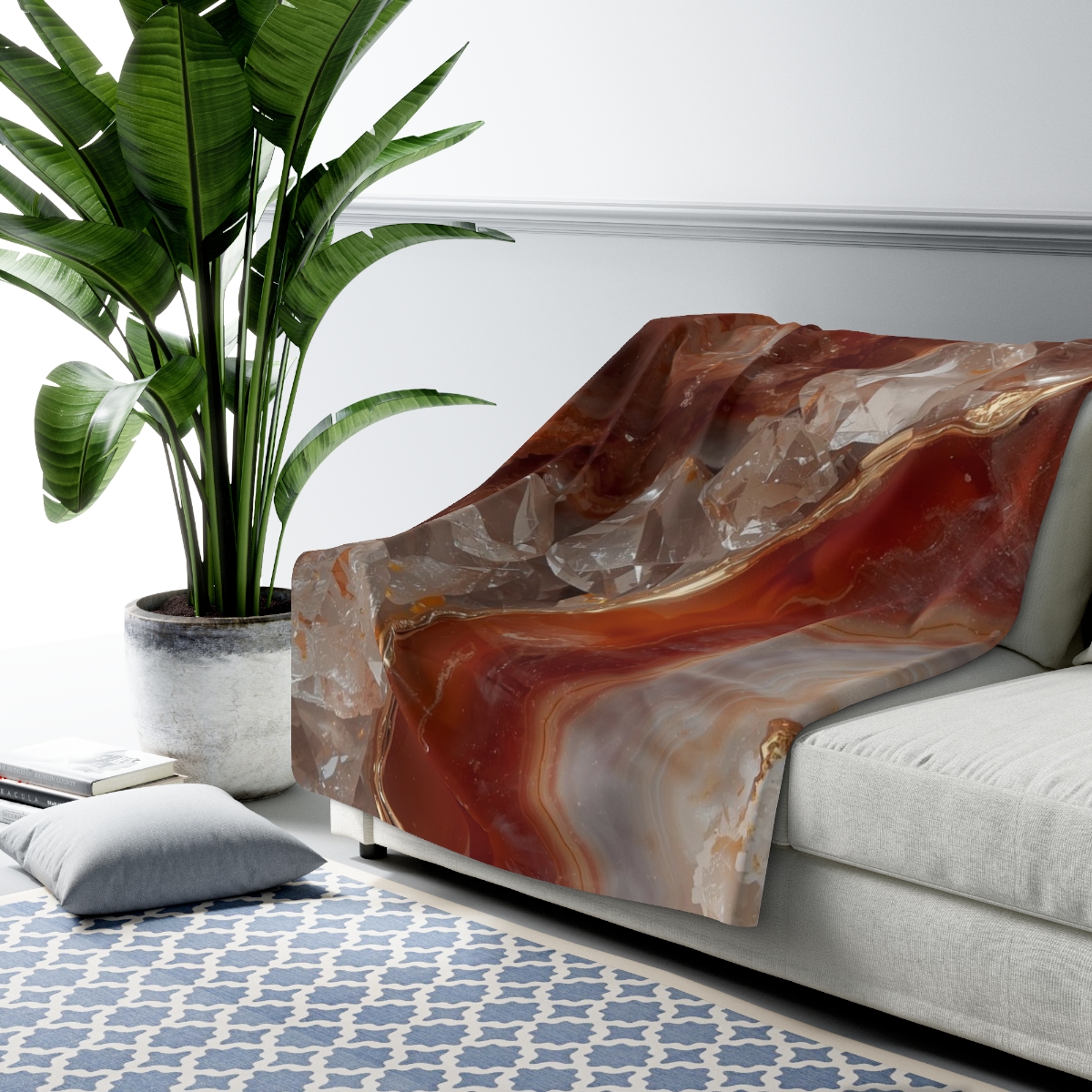Luxury Orange Agate Marble Crystal Sherpa Fleece Blanket