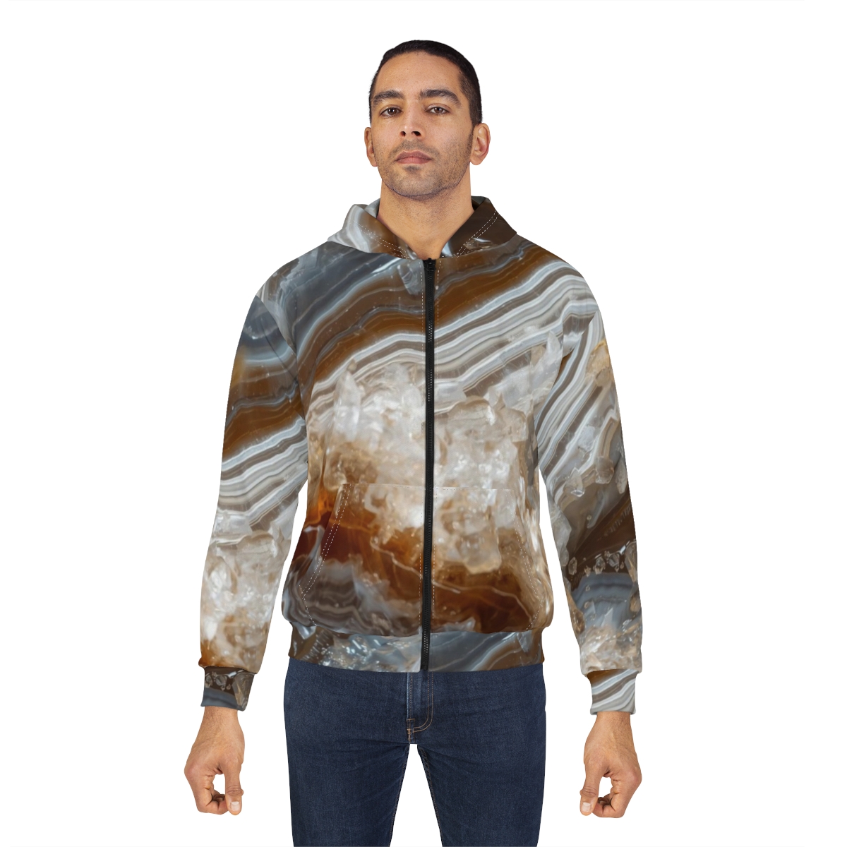 Gorgeous Crystal Brown Grey Agate Zip Hoodie