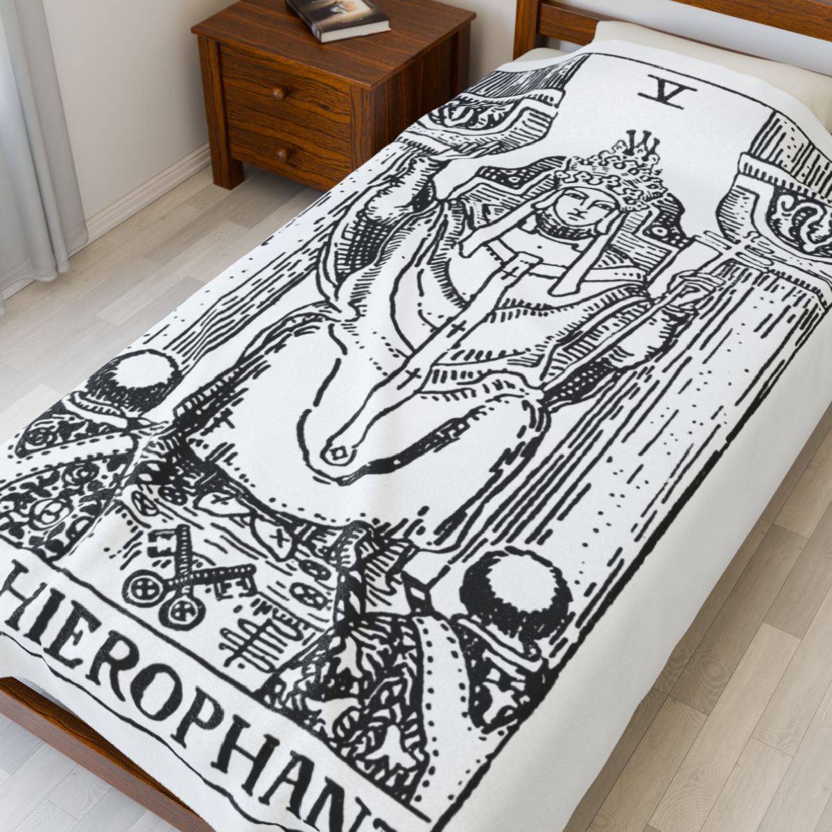 5 - The Hierophant Black on White Tarot Card Velveteen Plush Blanket 