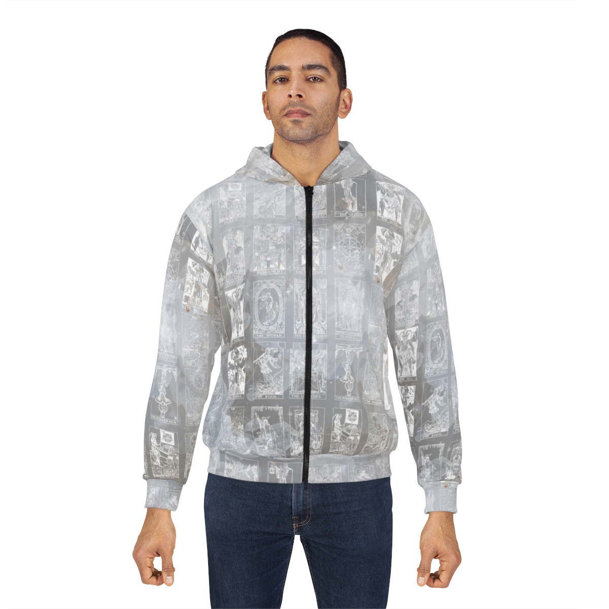 Unique Vintage White Tarot Card Marble Zip Hoodie