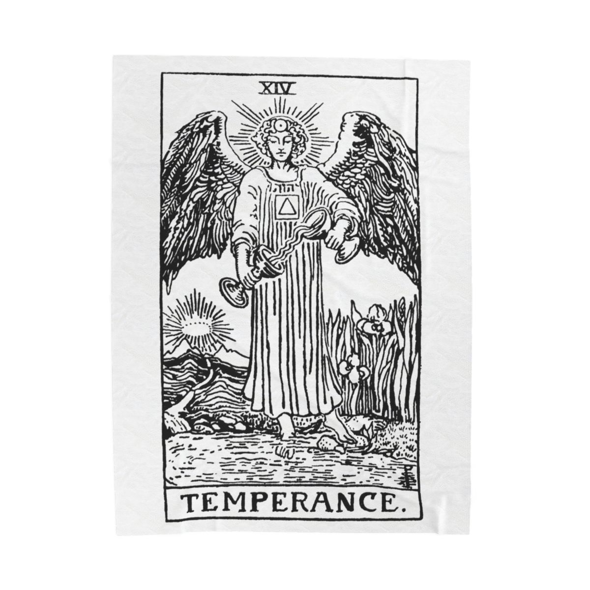 14 - The Temperance Black on White Tarot Card Velveteen Plush Blanket