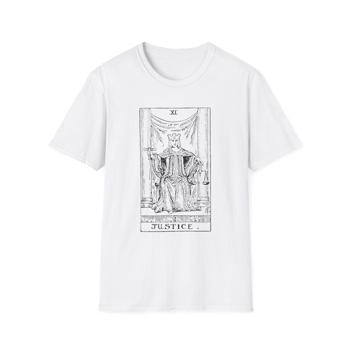 11 - Justice Black Vintage Tarot Card Softstyle T-Shirt
