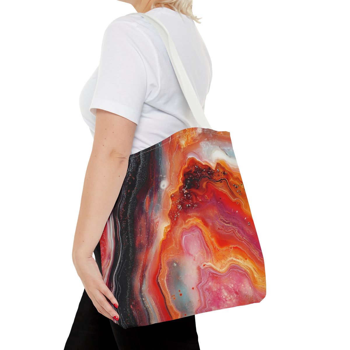 Vibrant Red Black Boho Marbled Art Tote Bag