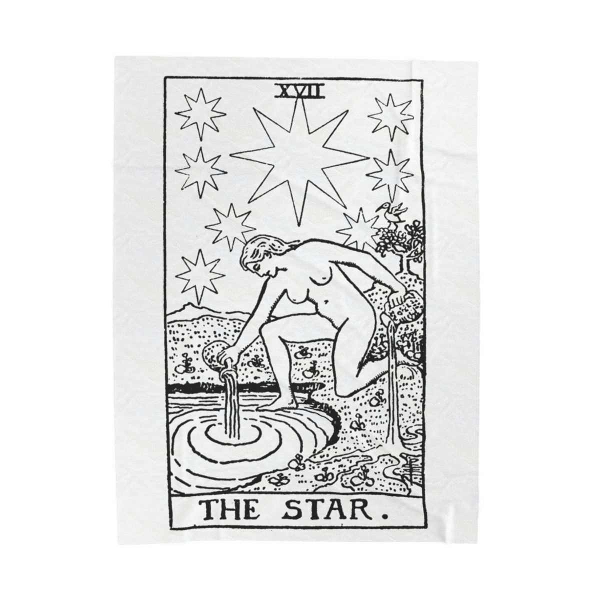 17 - The Star Black on White Tarot Card Velveteen Plush Blanket 