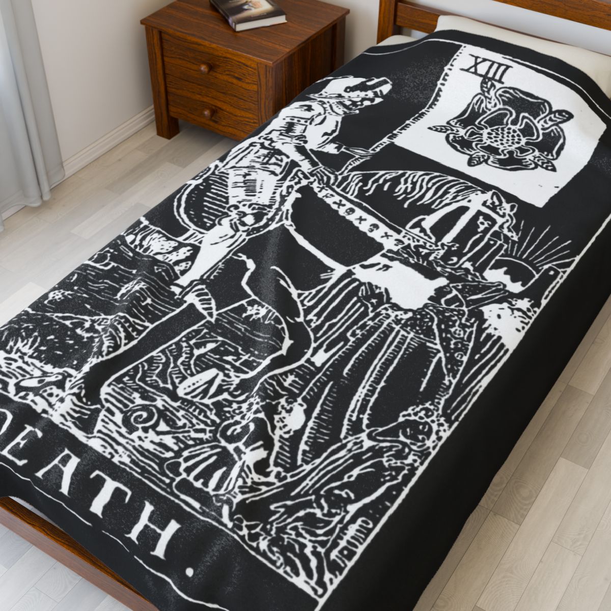 13 - Death White on Black Tarot Card Velveteen Plush Blanket 