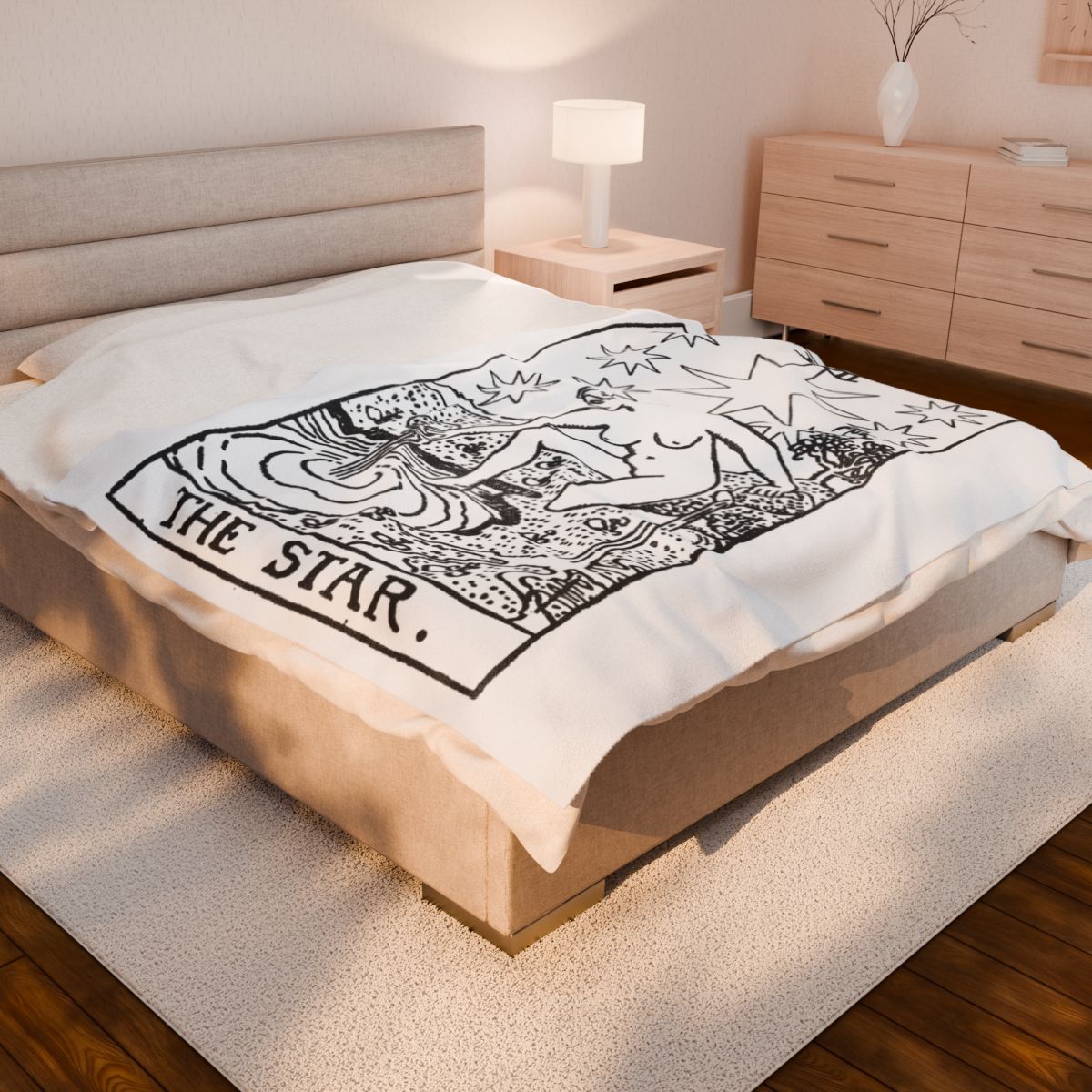 17 - The Star Black on White Tarot Card Velveteen Plush Blanket 