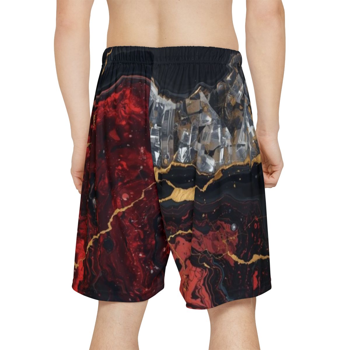Crystal Red Black Gold Men's Workout Shorts