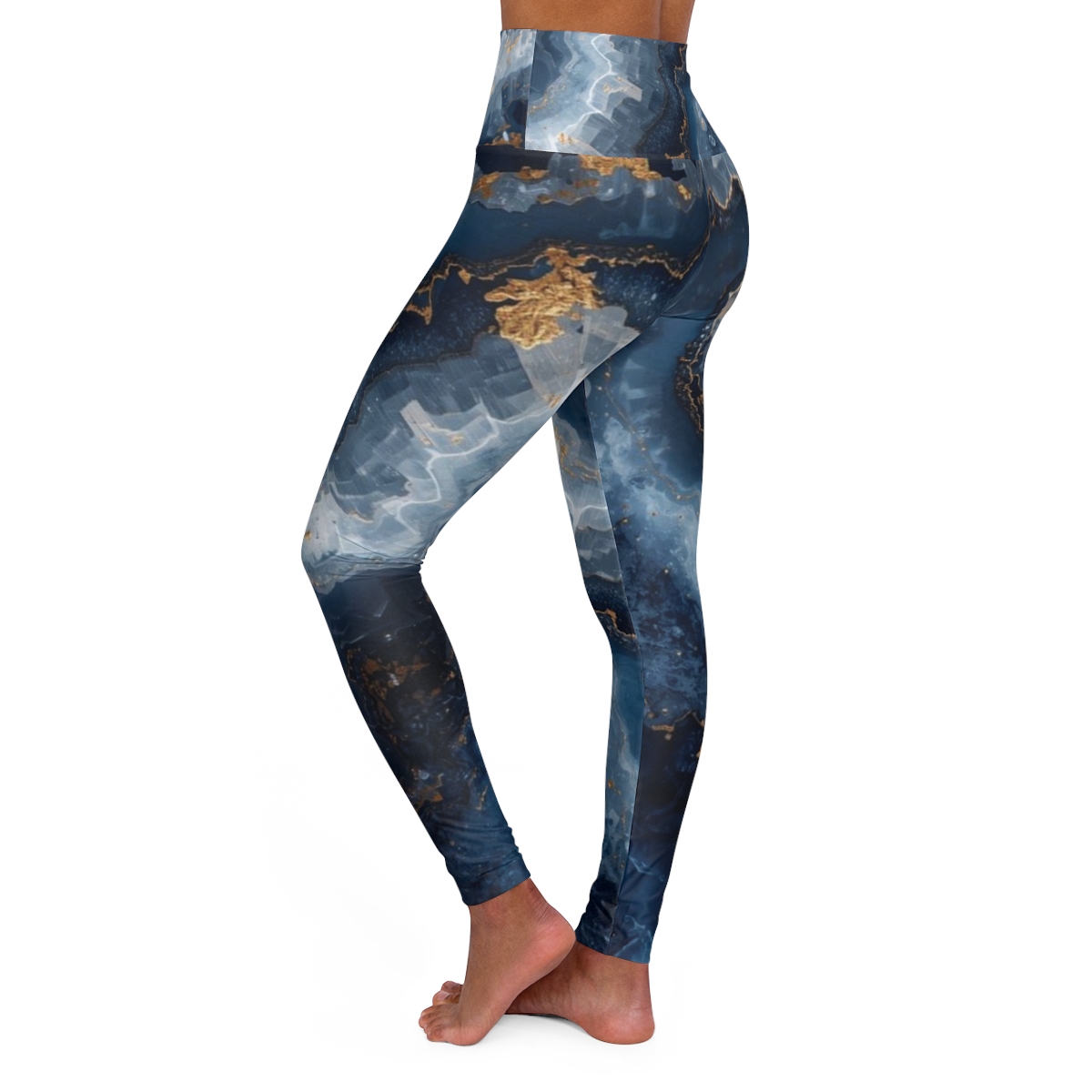 Stunning Blue Gold Agate High Waisted Leggings