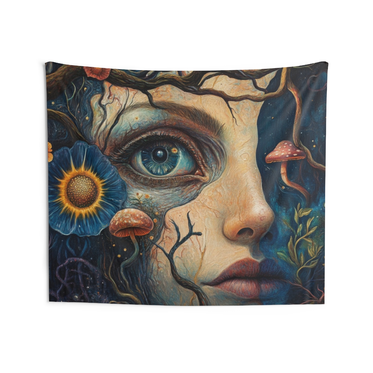 Floral Mushroom Dreamlike Girl Tapestry