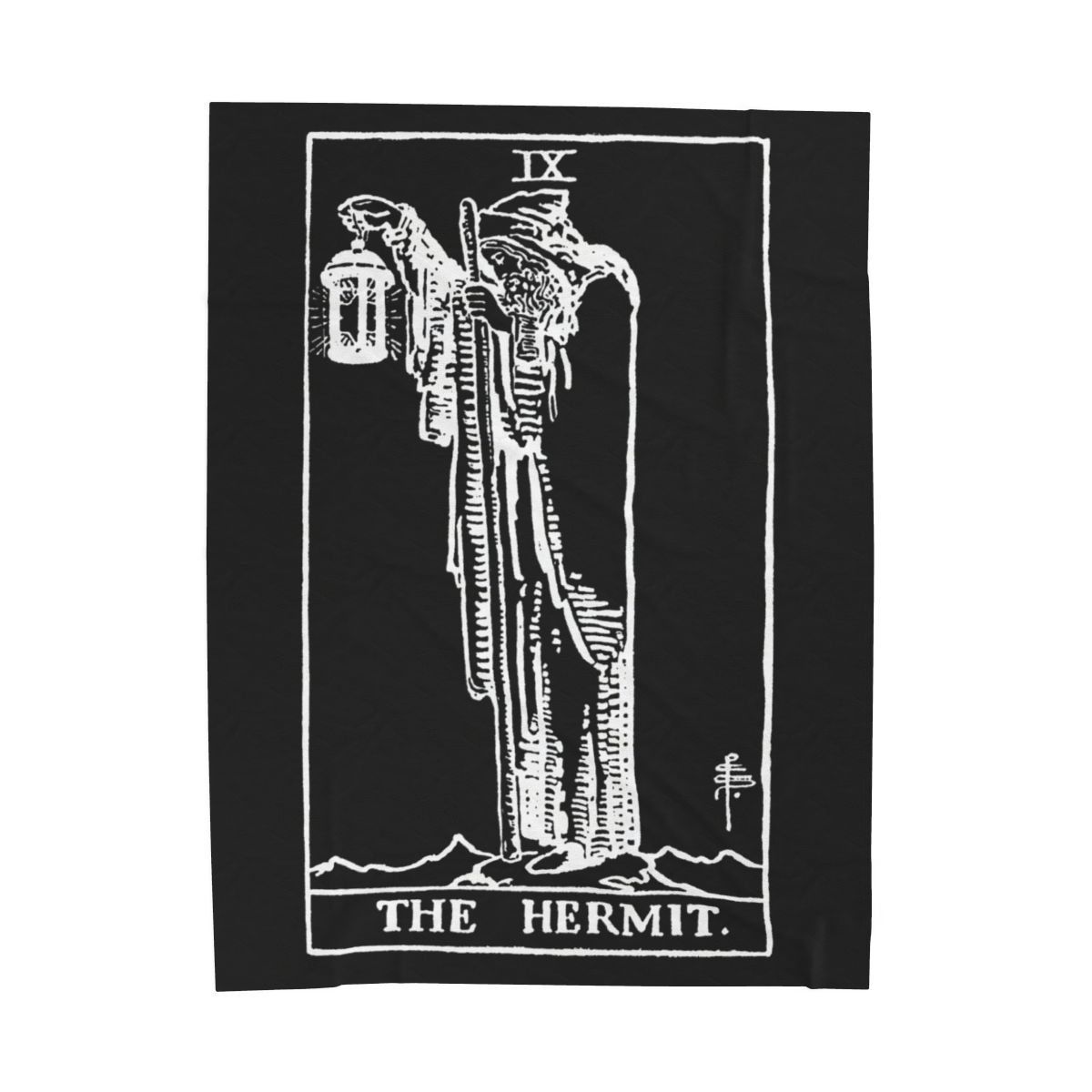 9 - The Hermit White on Black Tarot Card Velveteen Plush Blanket 