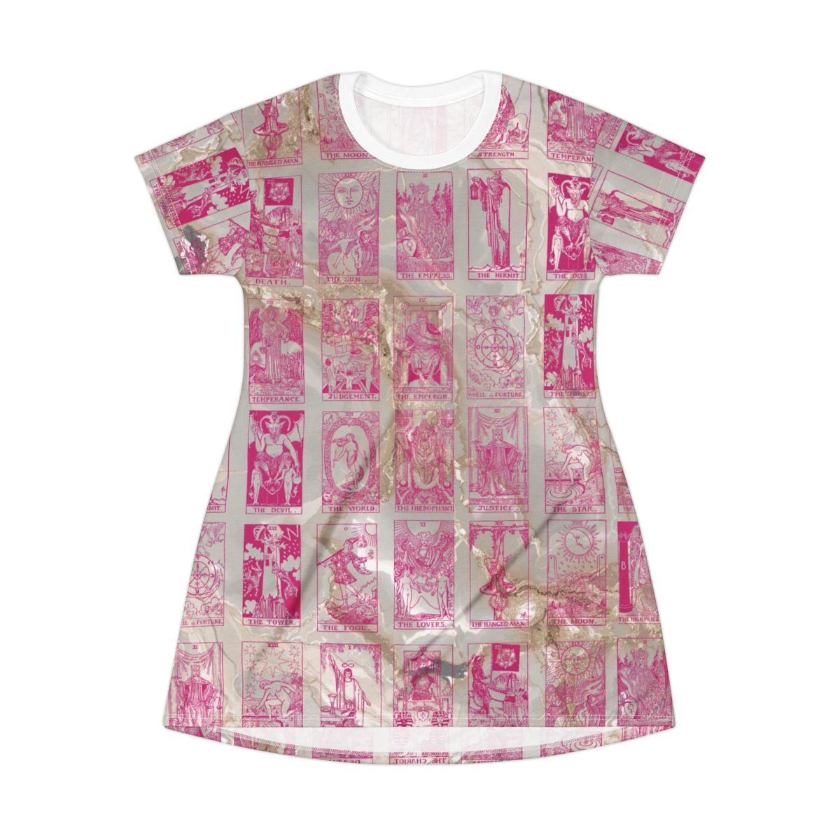 Pink Vintage Tarot Card Marble T-Shirt Dress