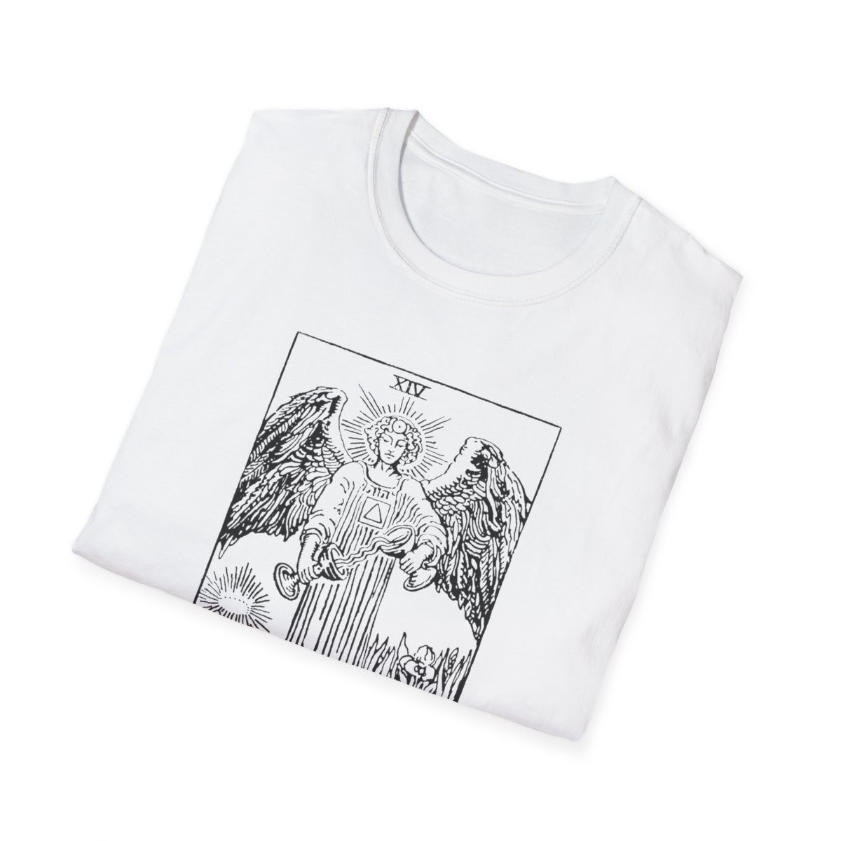 14 - Temperance Black Vintage Tarot Card Softstyle T-Shirt