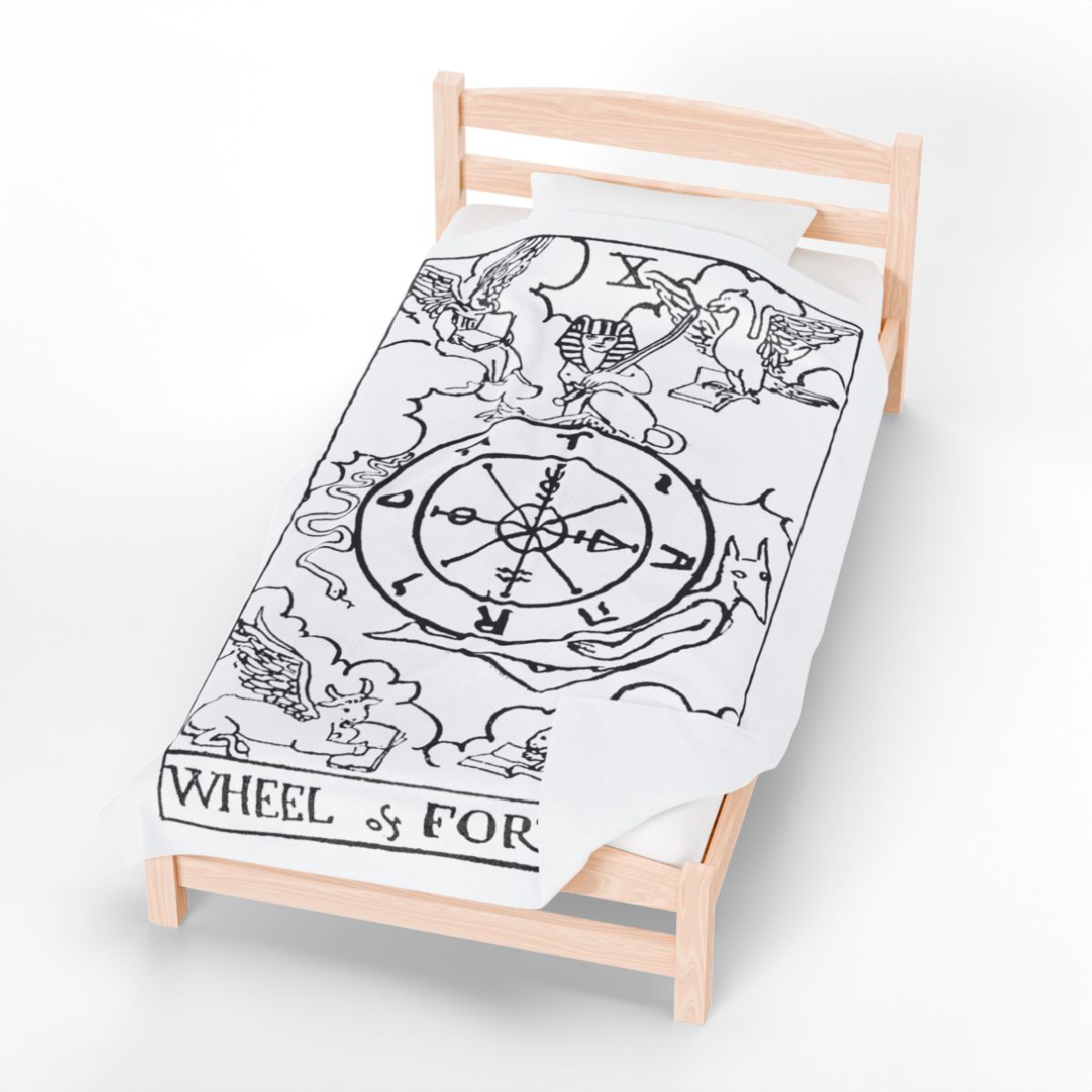 10 - The Wheel of Fortune Black on White Tarot Card Velveteen Plush Blanket 