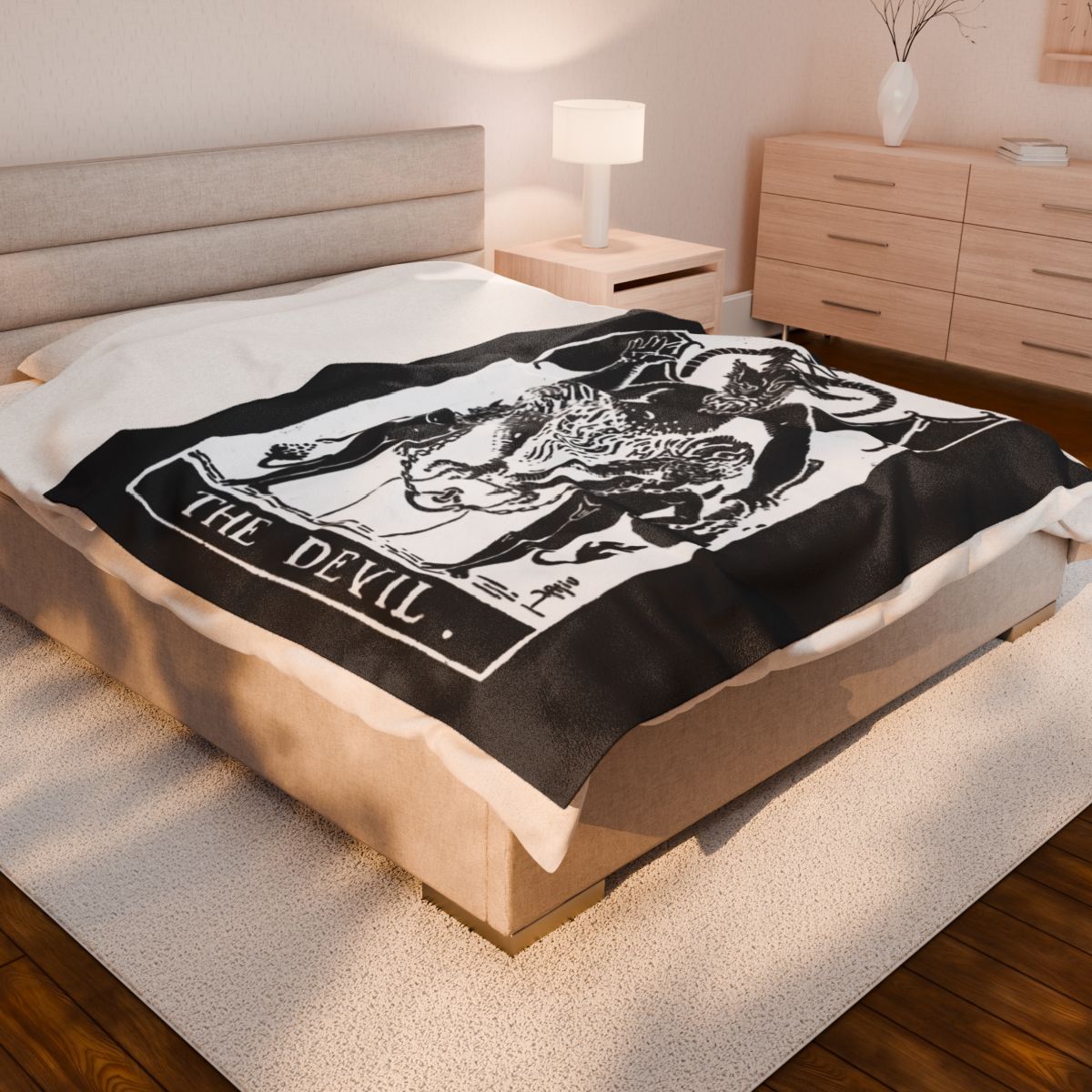 15 - The Devil White on Black Tarot Card Velveteen Plush Blanket 