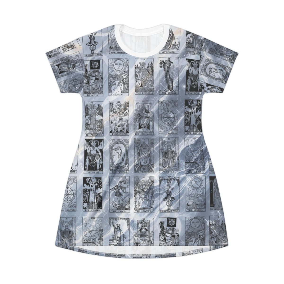Black Vintage Tarot Card Blue Marble T-Shirt Dress