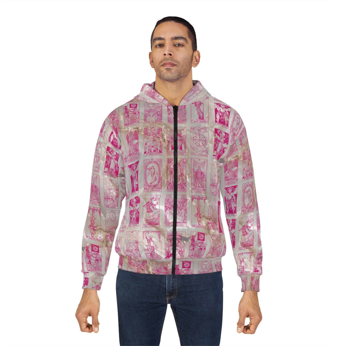 Unique Vintage Pink Tarot Card Marble Zip Hoodie