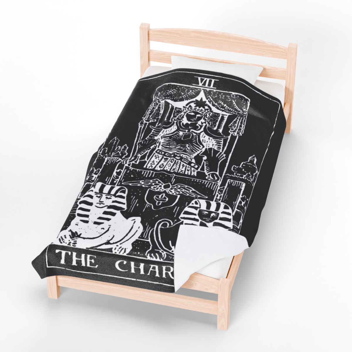 7 - The Chariot White on Black Tarot Card Velveteen Plush Blanket 