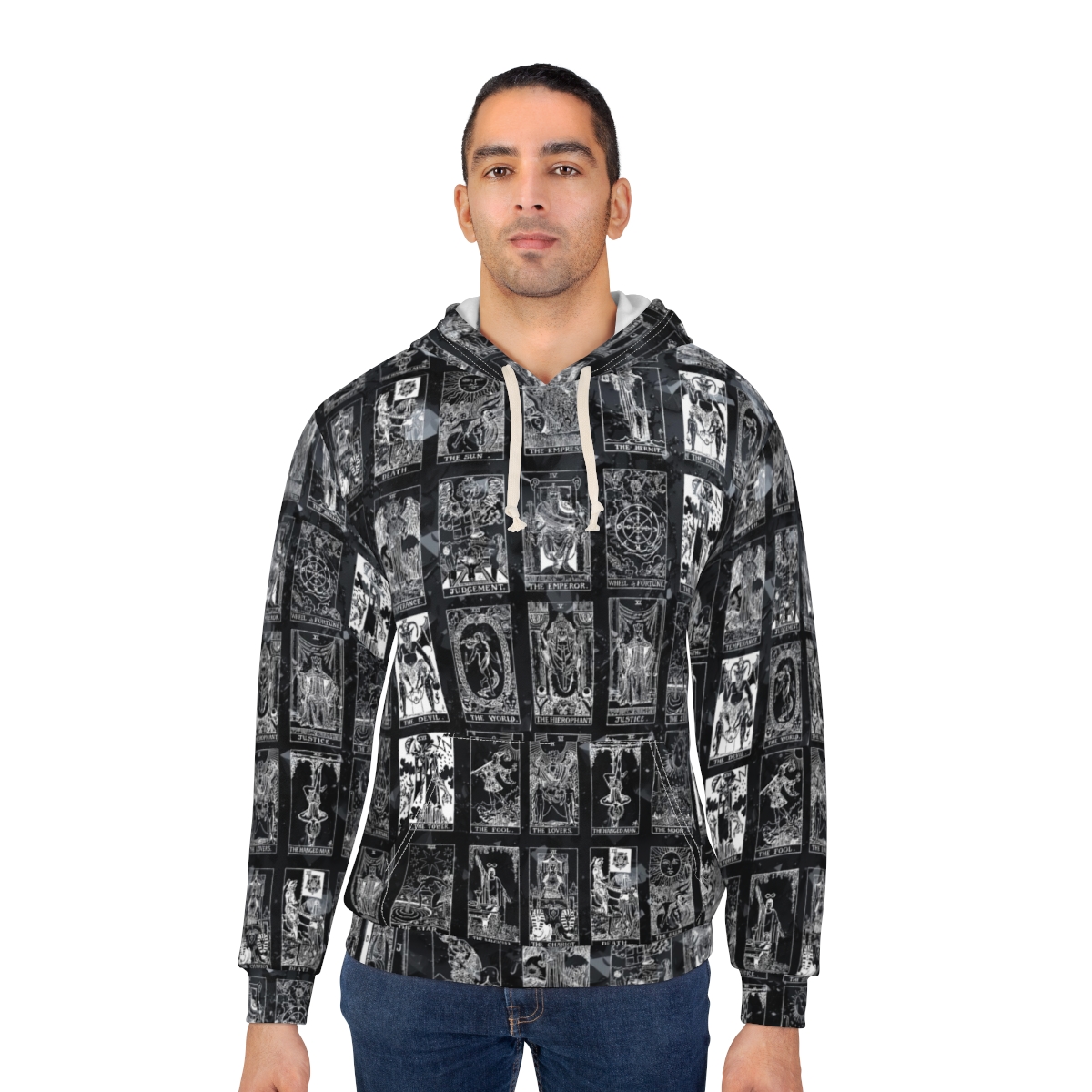 Unique Vintage White Tarot Card Black Crystal Pullover Hoodie