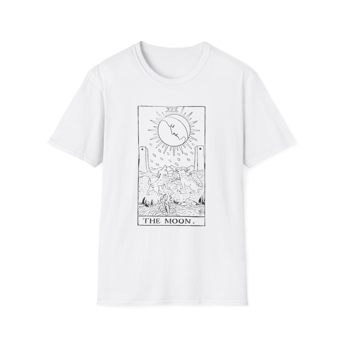 18 - The Moon Black Vintage Tarot Card Softstyle T-Shirt