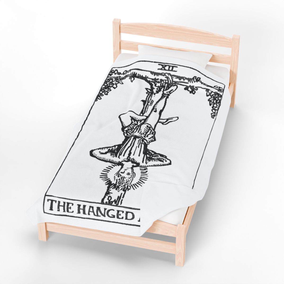 12 - The Hanged Man Black on White Tarot Card Velveteen Plush Blanket 