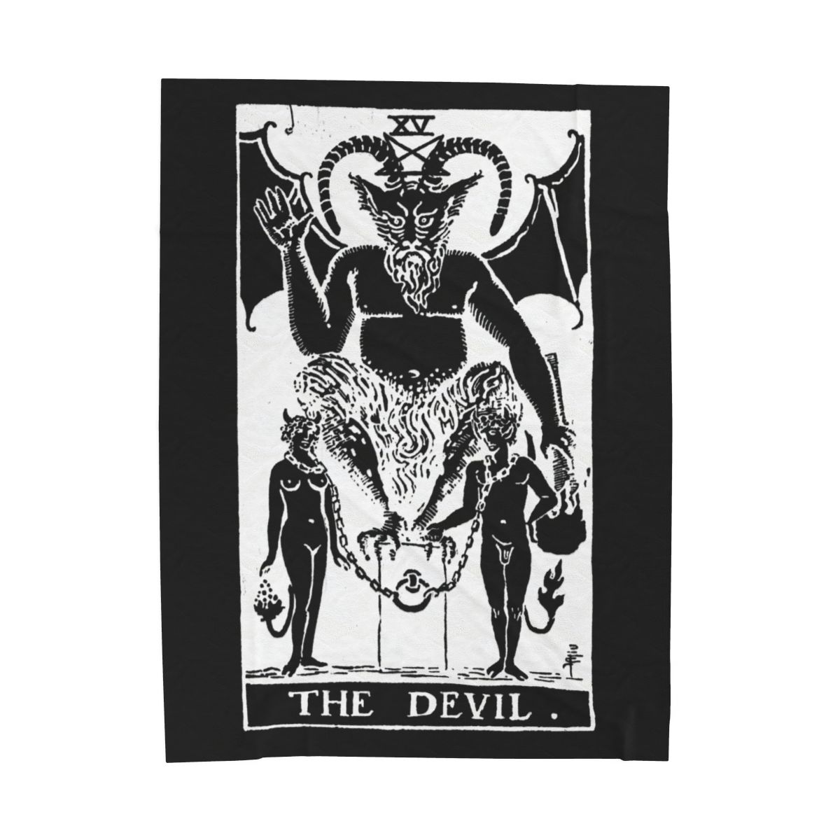 15 - The Devil White on Black Tarot Card Velveteen Plush Blanket