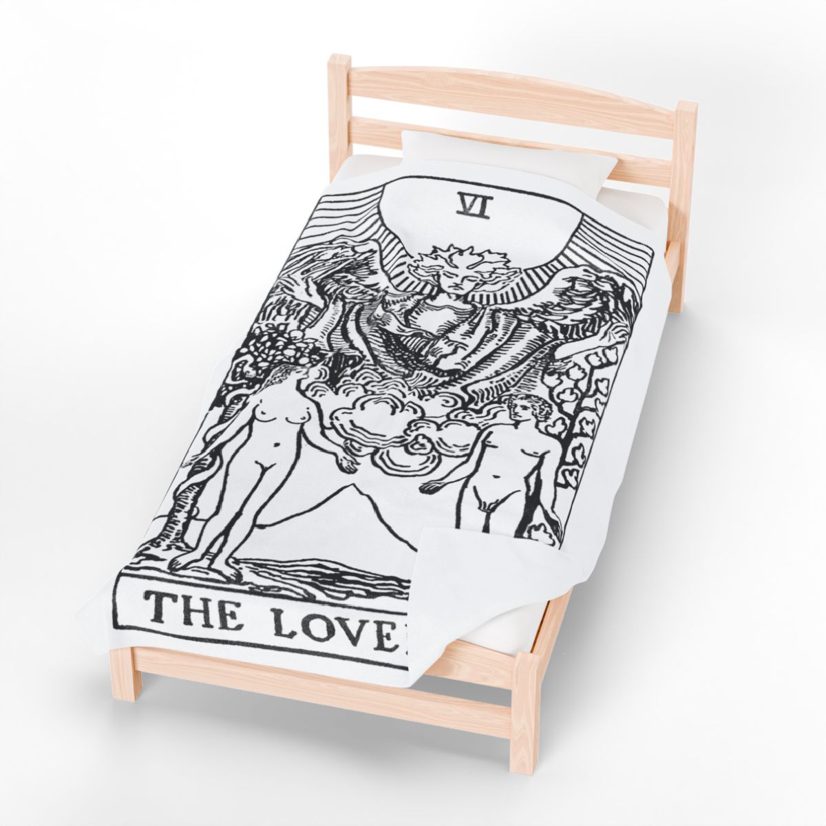 6 - The Lovers Black on White Tarot Card Velveteen Plush Blanket 