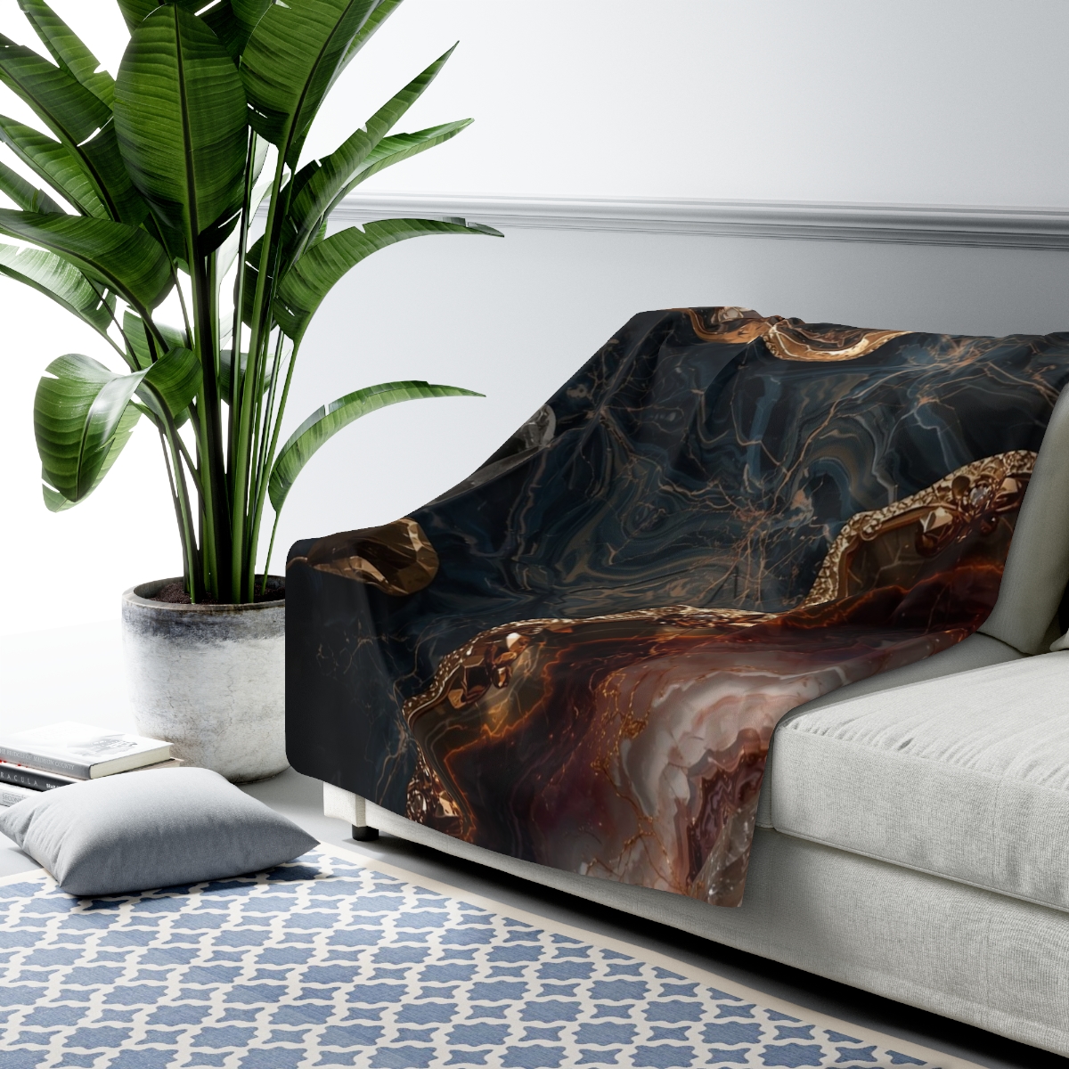 Luxury Black Brown Gold Crystal Agate Sherpa Fleece Blanket