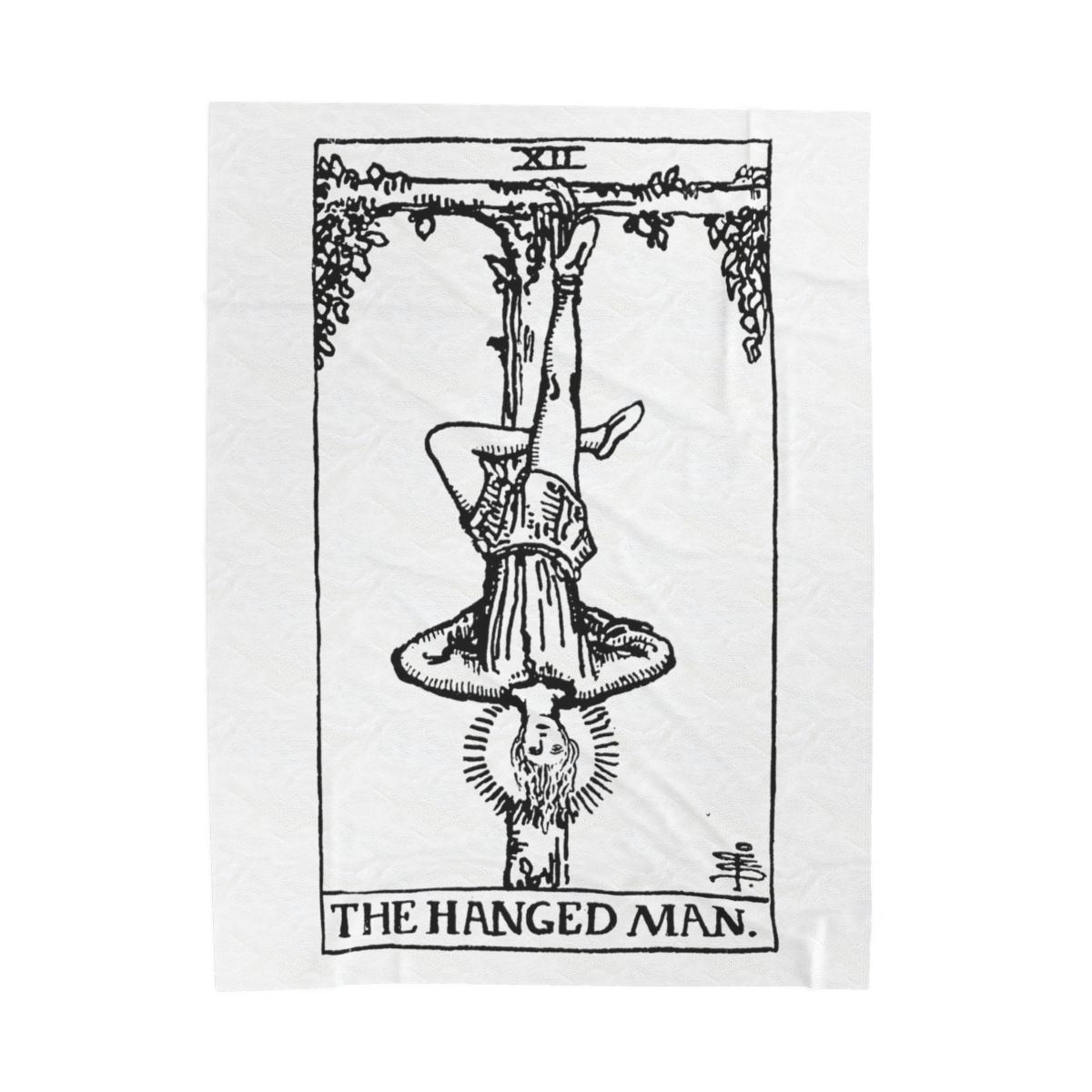 12 - The Hanged Man Black on White Tarot Card Velveteen Plush Blanket 