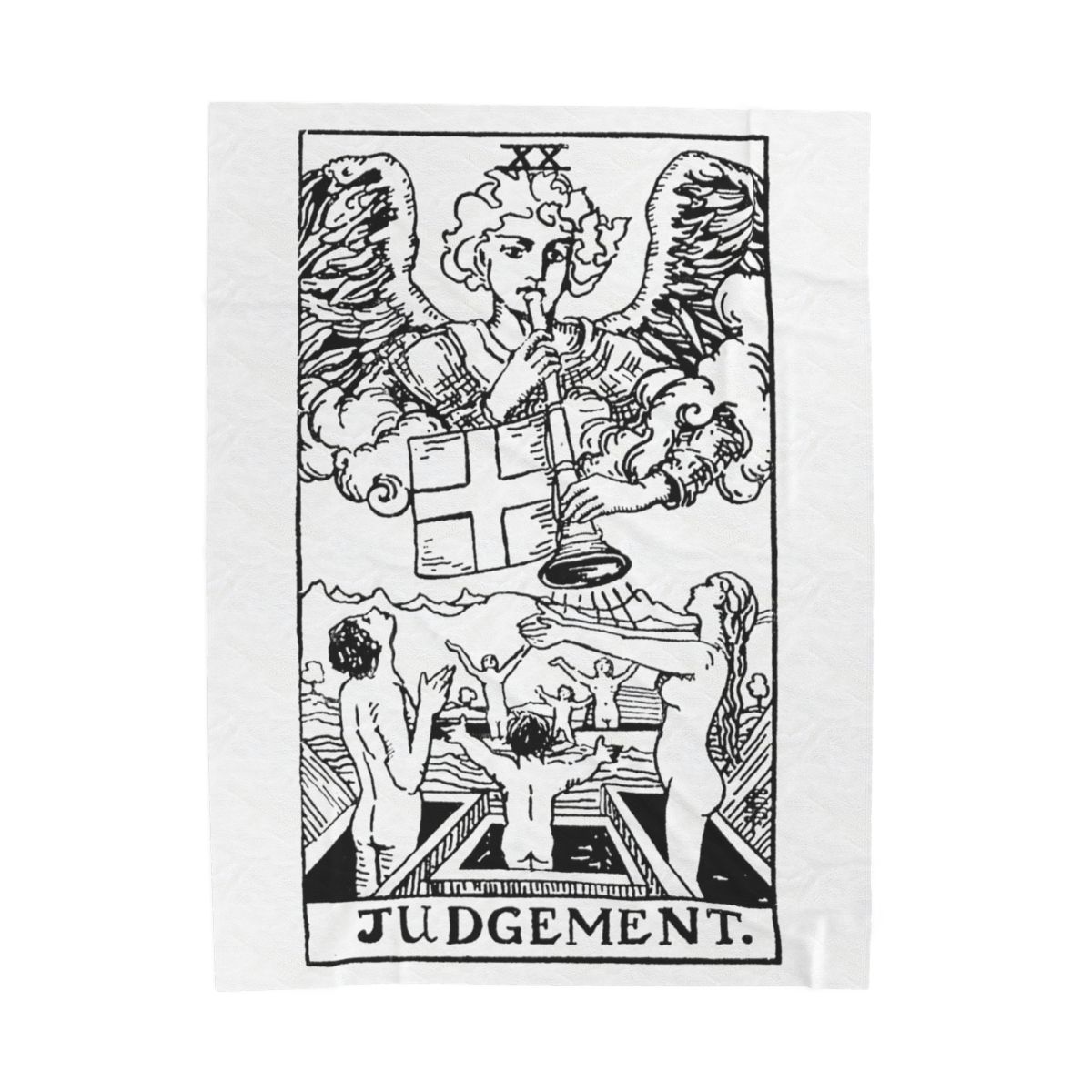 20 - Judgement Black on White Tarot Card Velveteen Plush Blanket 