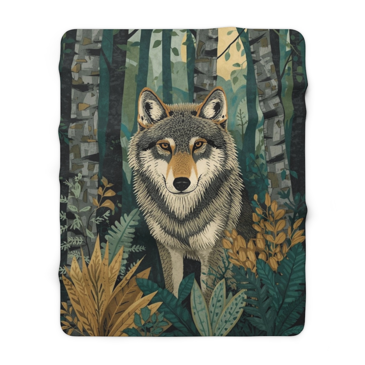 Luxury Forest Wolf Art Sherpa Fleece Blanket
