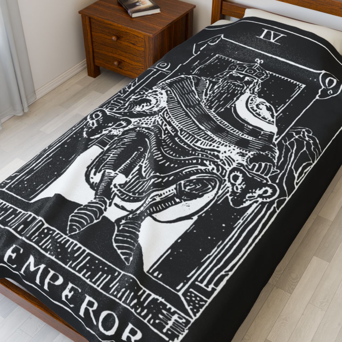 4 - The Emperor White on Black Tarot Card Velveteen Plush Blanket 
