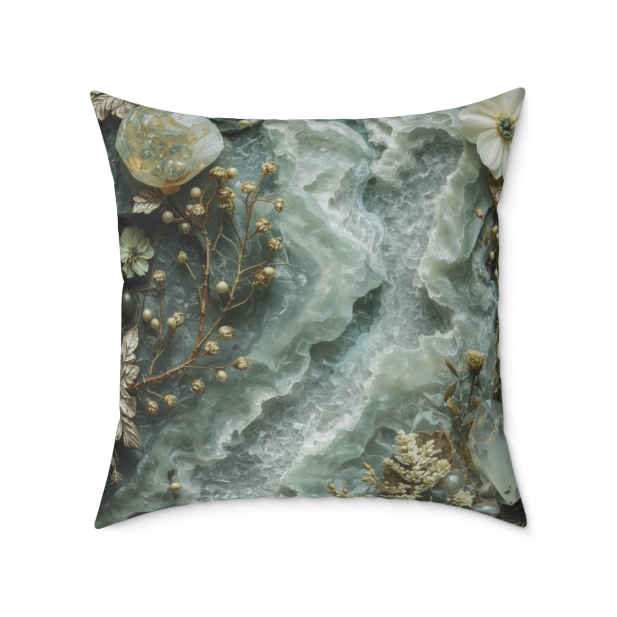 Unique Gorgeous Serene Coastal Geode Crystal Square Poly Canvas Pillow