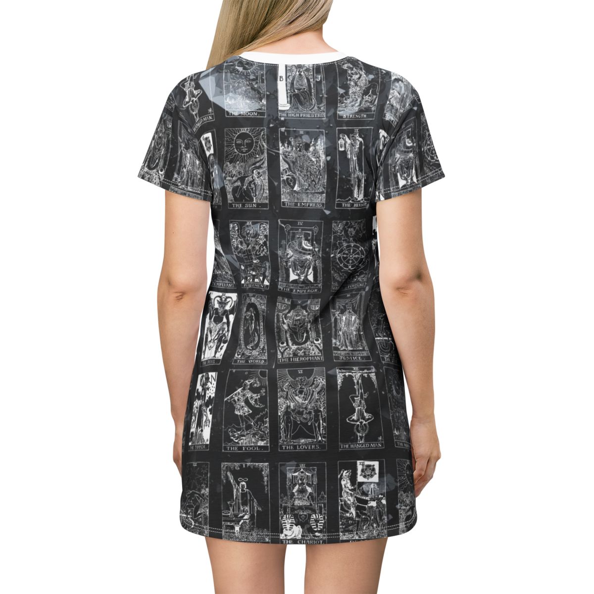 White Vintage Tarot Card Black Crystal T-Shirt Dress