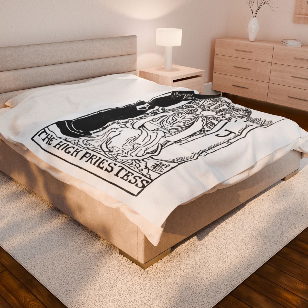 2 - The High Priestess Black on White Tarot Card Velveteen Plush Blanket 