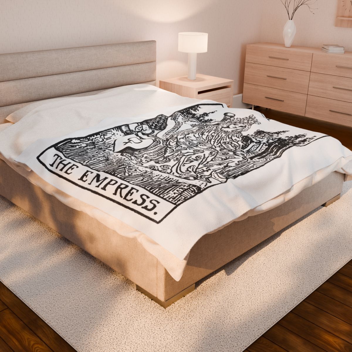 3 - The Empress Black on White Tarot Card Velveteen Plush Blanket 