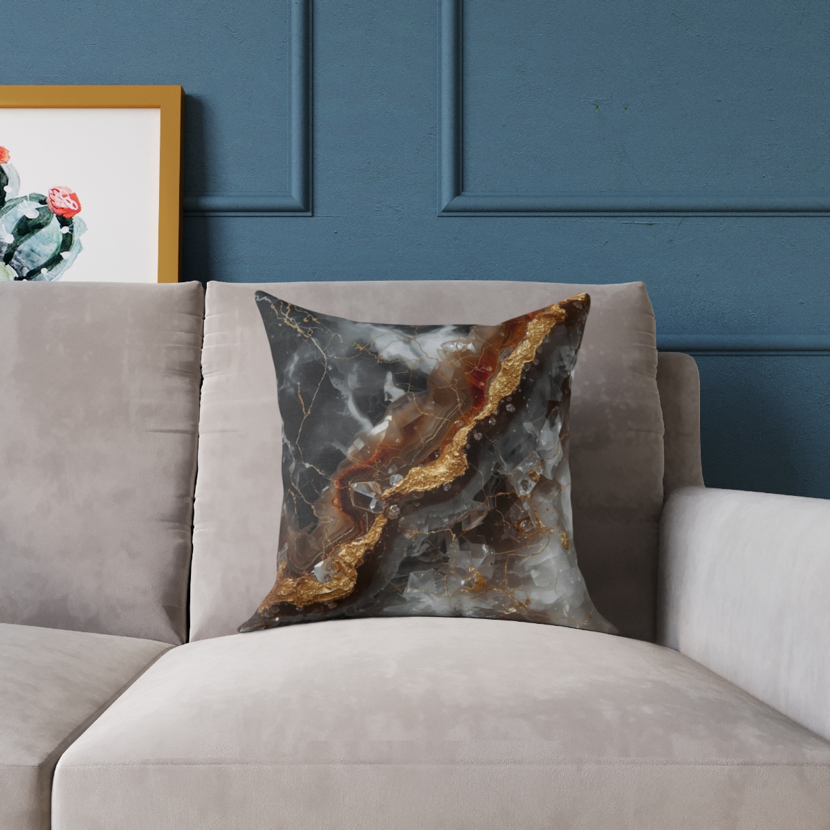 Unique Gorgeous Brown Grey Geode Crystal Quartz Square Poly Canvas Pillow