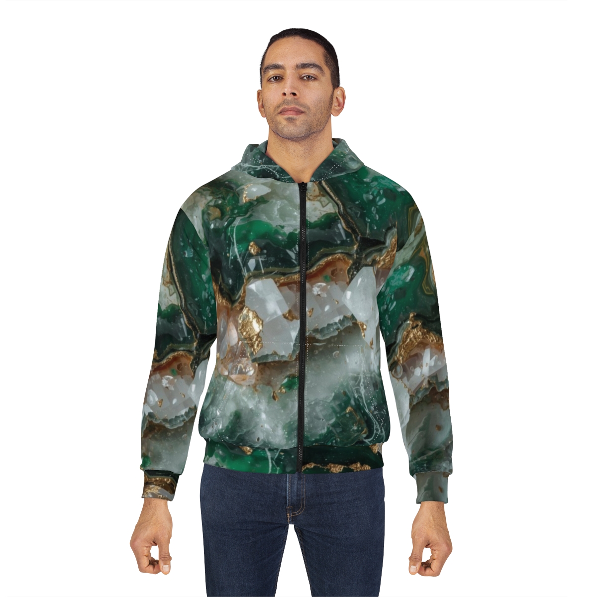 Stunning Green Crystal Agate Zip Hoodie