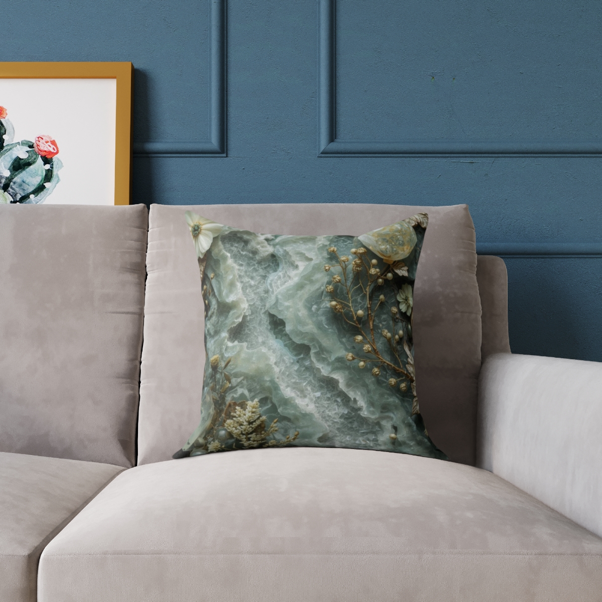 Unique Gorgeous Serene Coastal Geode Crystal Square Poly Canvas Pillow