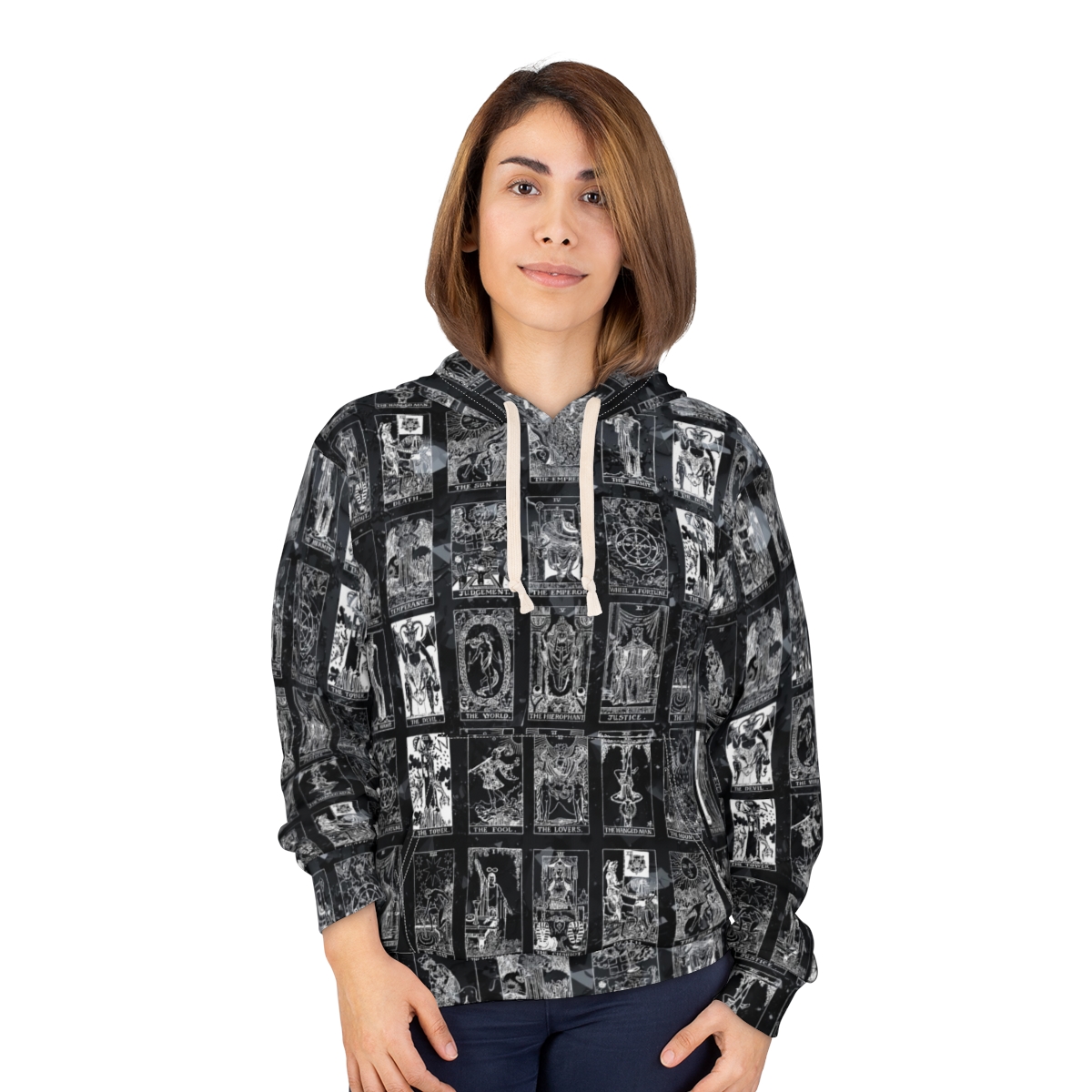 Unique Vintage White Tarot Card Black Crystal Pullover Hoodie