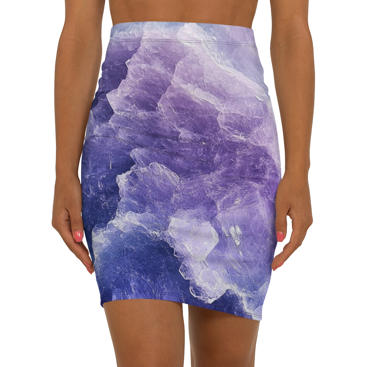 Stunning Chic Purple Crystal Mid-Waist Pencil Skirt