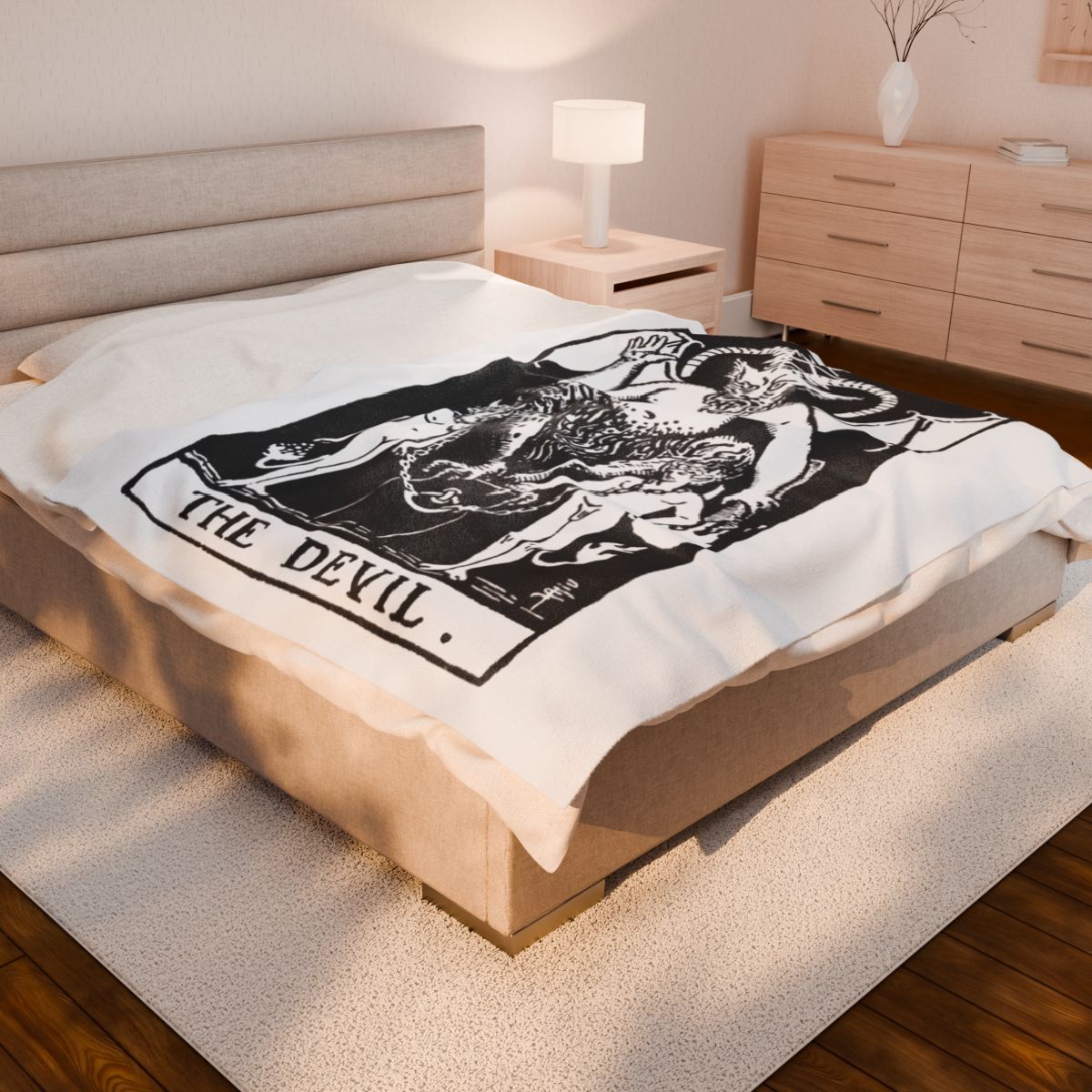 15 - The Devil Black on White Tarot Card Velveteen Plush Blanket 