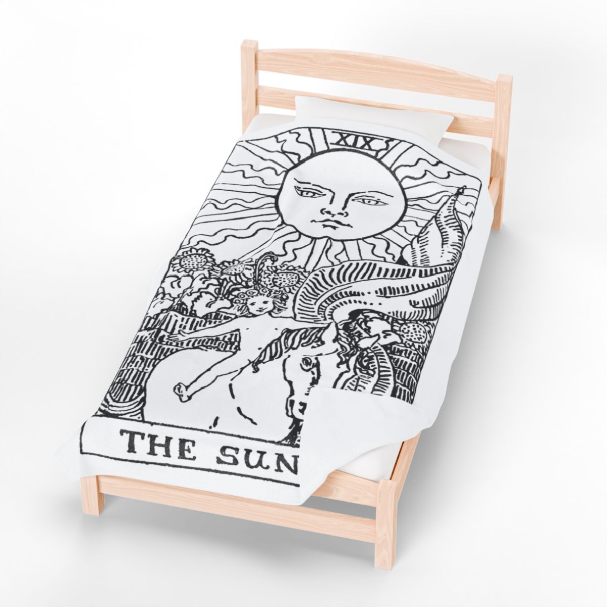 19 - The Sun Black on White Tarot Card Velveteen Plush Blanket 