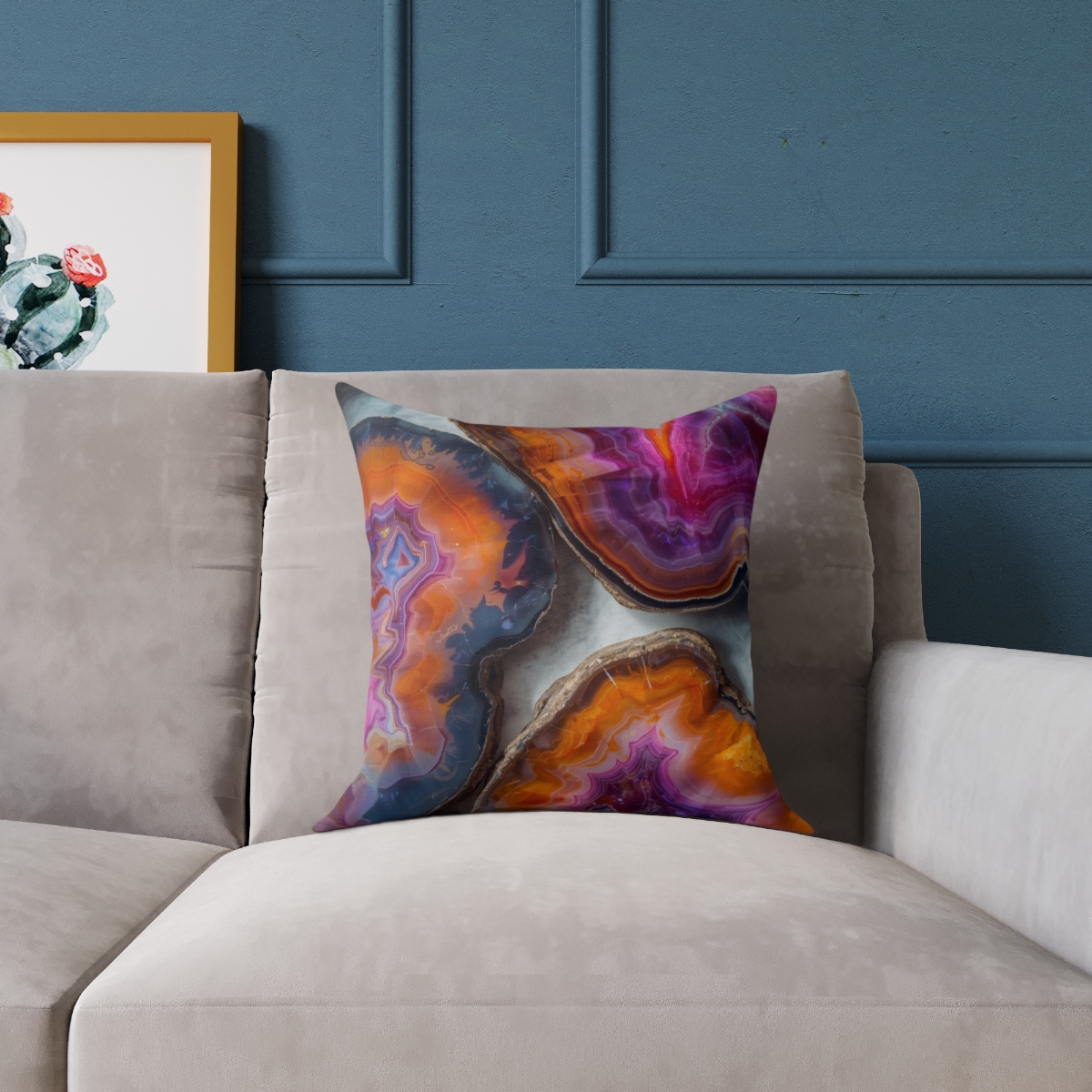 Unique Gorgeous Colorful Geode Crystal Square Poly Canvas Pillow