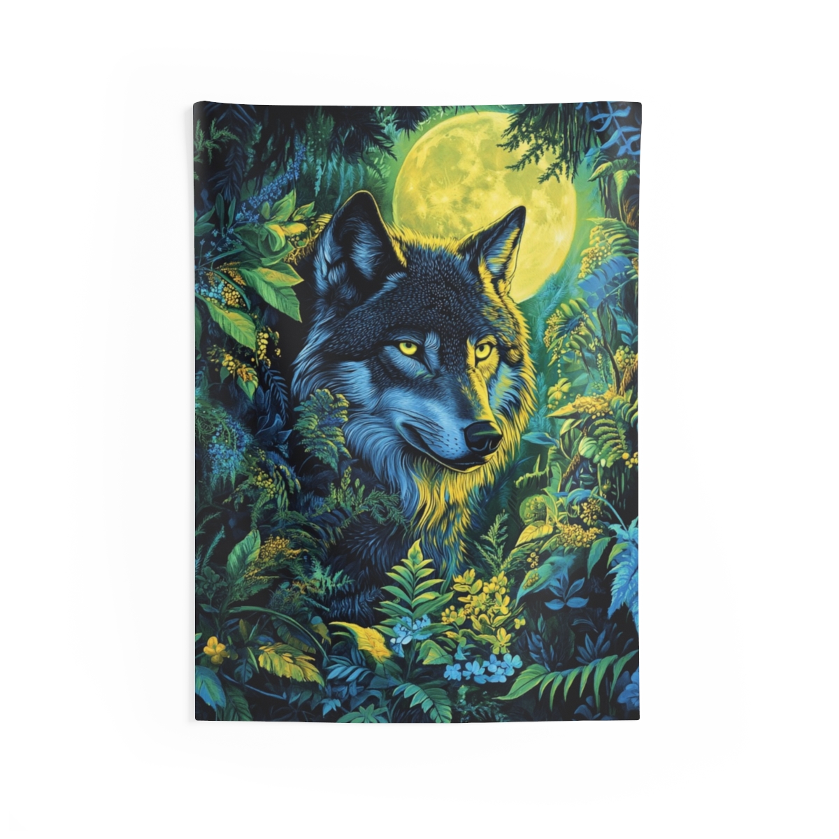 Green Blue Stunning Wolf Moon Tapestry