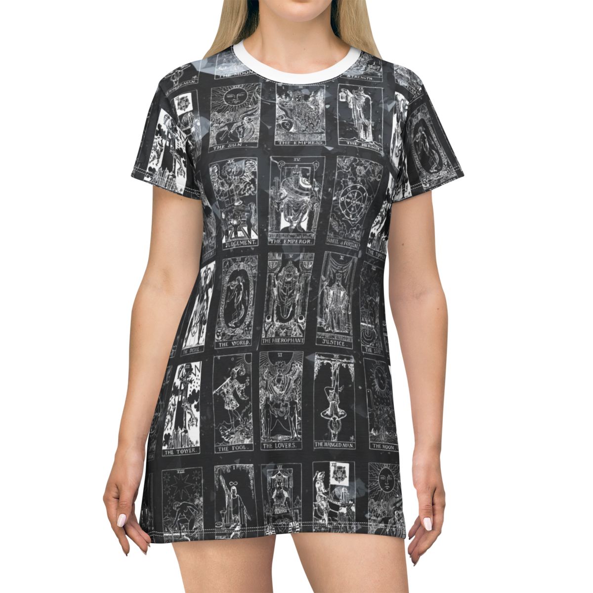White Vintage Tarot Card Black Crystal T-Shirt Dress